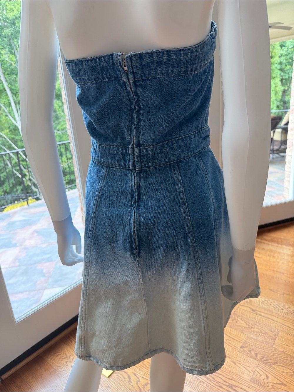 Amanda Uprichard Strapless Ombre Denim Dress in Blue and White - Picture 5 of 12